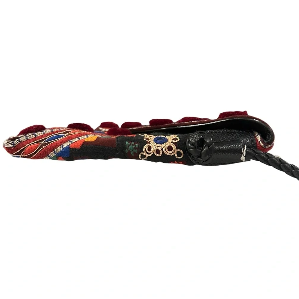 Etro Goa Leather Embroidery Bead & PomPom Magnetic Closure Braided Shoulder Bag - Picture 4 of 8
